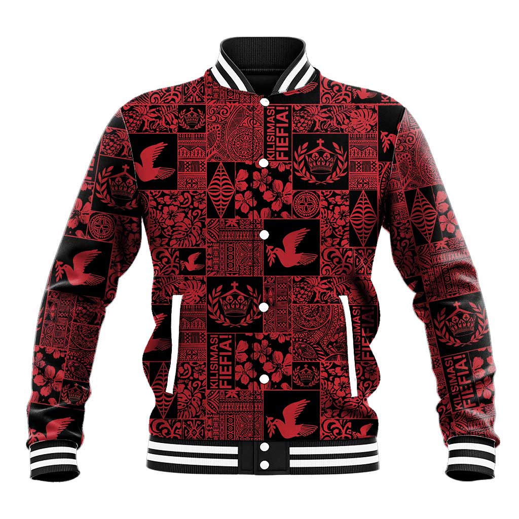 Black Tonga Kilisimasi Fiefia Baseball Jacket Pacific Patchwork Xmas Vibes LT9 Unisex Black - Polynesian Pride