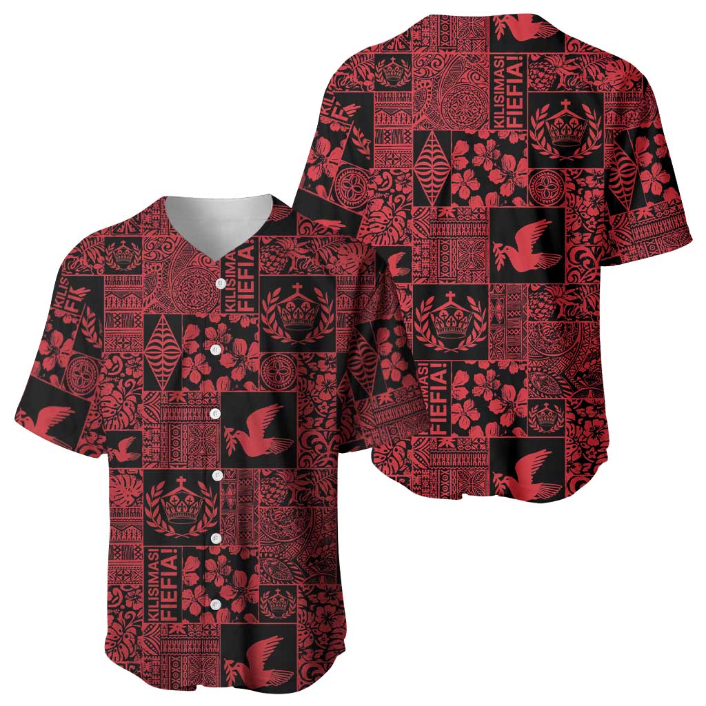 Black Tonga Kilisimasi Fiefia Baseball Jersey Pacific Patchwork Xmas Vibes LT9 - Polynesian Pride
