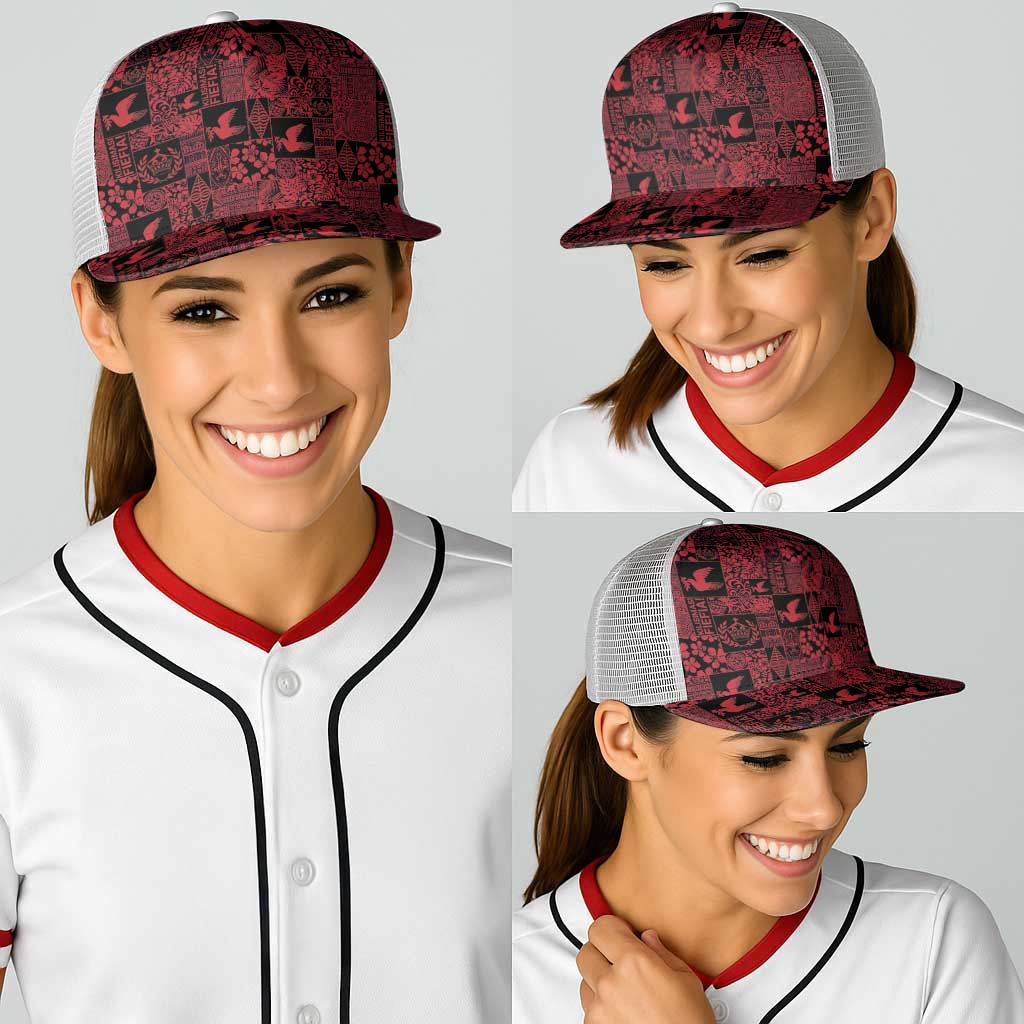 Black Tonga Kilisimasi Fiefia Baseball Net Cap Pacific Patchwork Xmas Vibes - Polynesian Pride