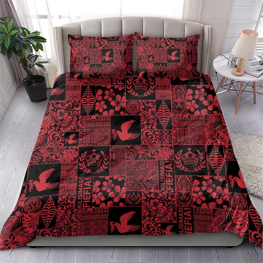 Black Tonga Kilisimasi Fiefia Bedding Set Pacific Patchwork Xmas Vibes - Polynesian Pride