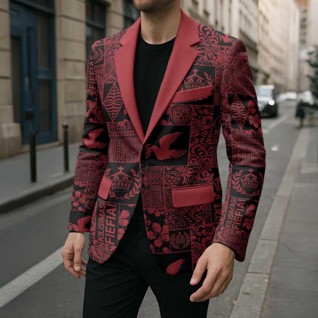Black Tonga Kilisimasi Fiefia Blazer Pacific Patchwork Xmas Vibes - Polynesian Pride
