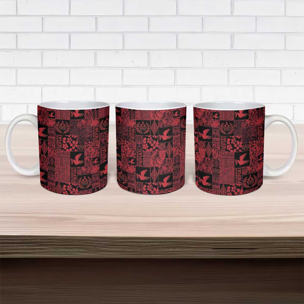 Black Tonga Kilisimasi Fiefia Ceramic Mug Pacific Patchwork Xmas Vibes - Polynesian Pride