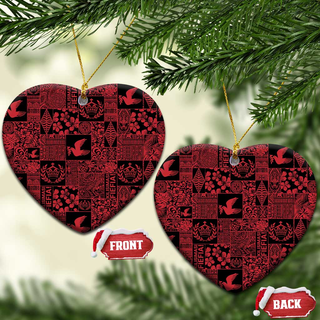 Black Tonga Kilisimasi Fiefia Ceramic Ornament Pacific Patchwork Xmas Vibes - Polynesian Pride