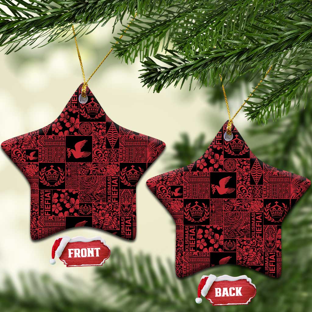 Black Tonga Kilisimasi Fiefia Ceramic Ornament Pacific Patchwork Xmas Vibes - Polynesian Pride