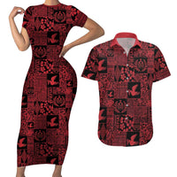 Black Tonga Kilisimasi Fiefia Couples Matching Short Sleeve Bodycon Dress and Hawaiian Shirt Pacific Patchwork Xmas Vibes LT9 Black - Polynesian Pride
