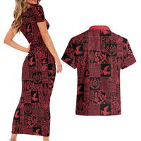 Black Tonga Kilisimasi Fiefia Couples Matching Short Sleeve Bodycon Dress and Hawaiian Shirt Pacific Patchwork Xmas Vibes LT9 - Polynesian Pride