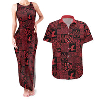 Black Tonga Kilisimasi Fiefia Couples Matching Tank Maxi Dress and Hawaiian Shirt Pacific Patchwork Xmas Vibes LT9 Black - Polynesian Pride