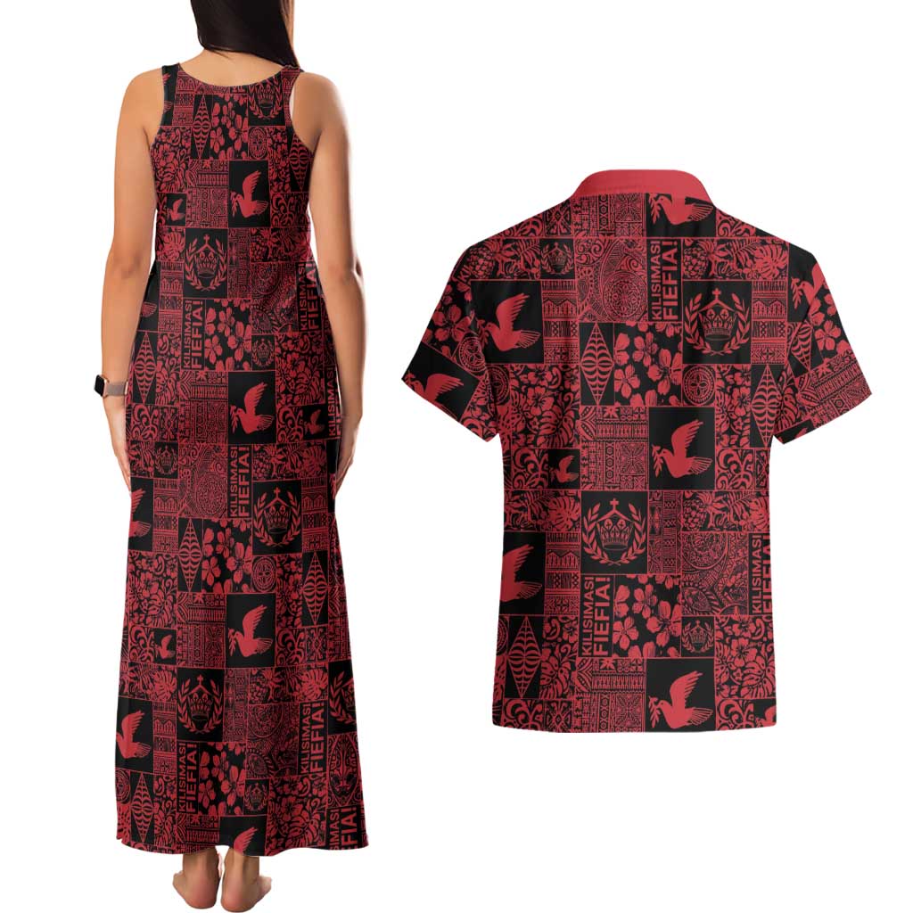 Black Tonga Kilisimasi Fiefia Couples Matching Tank Maxi Dress and Hawaiian Shirt Pacific Patchwork Xmas Vibes LT9 - Polynesian Pride