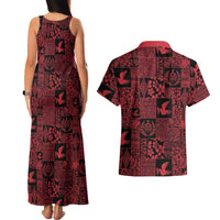 Black Tonga Kilisimasi Fiefia Couples Matching Tank Maxi Dress and Hawaiian Shirt Pacific Patchwork Xmas Vibes LT9 - Polynesian Pride