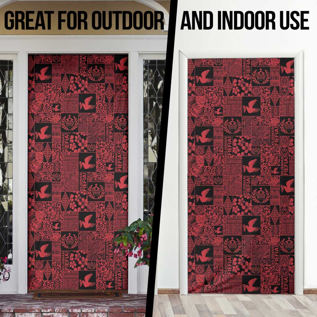 Black Tonga Kilisimasi Fiefia Door Cover Pacific Patchwork Xmas Vibes - Polynesian Pride