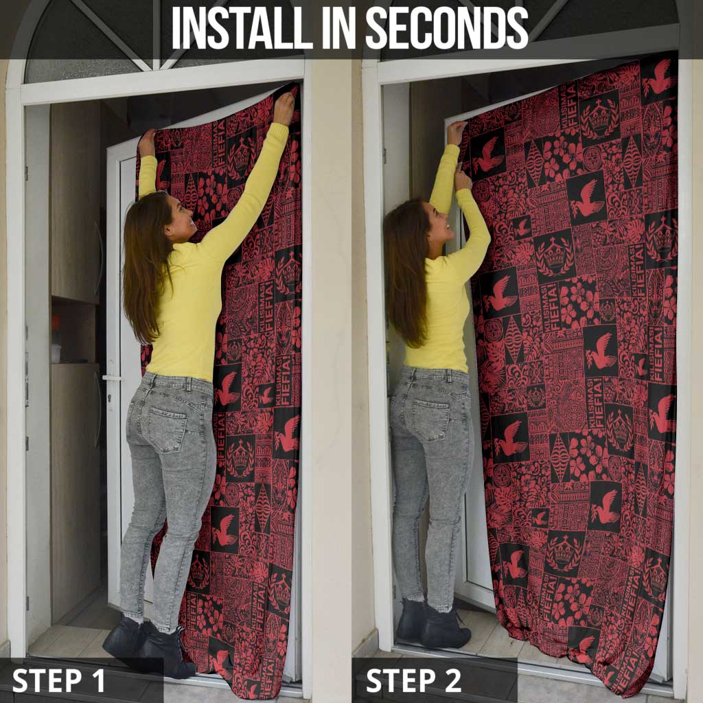 Black Tonga Kilisimasi Fiefia Door Cover Pacific Patchwork Xmas Vibes - Polynesian Pride