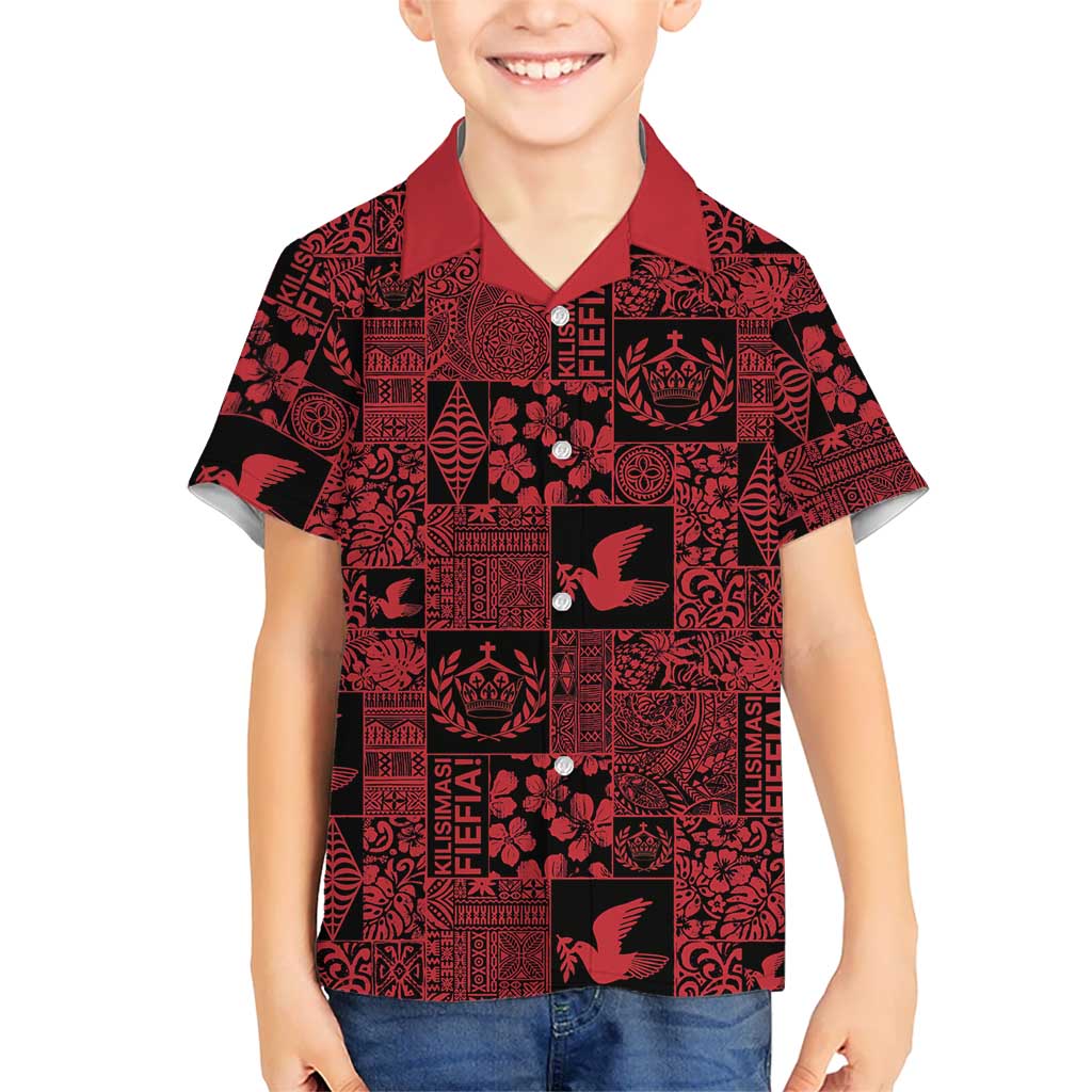 Black Tonga Kilisimasi Fiefia Family Matching Long Sleeve Bodycon Dress and Hawaiian Shirt Pacific Patchwork Xmas Vibes LT9 Son's Shirt Black - Polynesian Pride