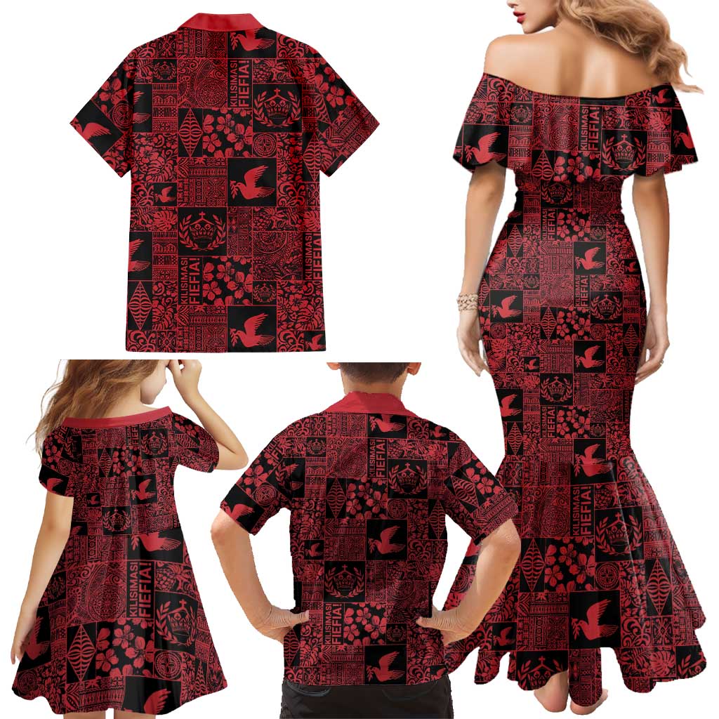 Black Tonga Kilisimasi Fiefia Family Matching Mermaid Dress and Hawaiian Shirt Pacific Patchwork Xmas Vibes LT9 - Polynesian Pride