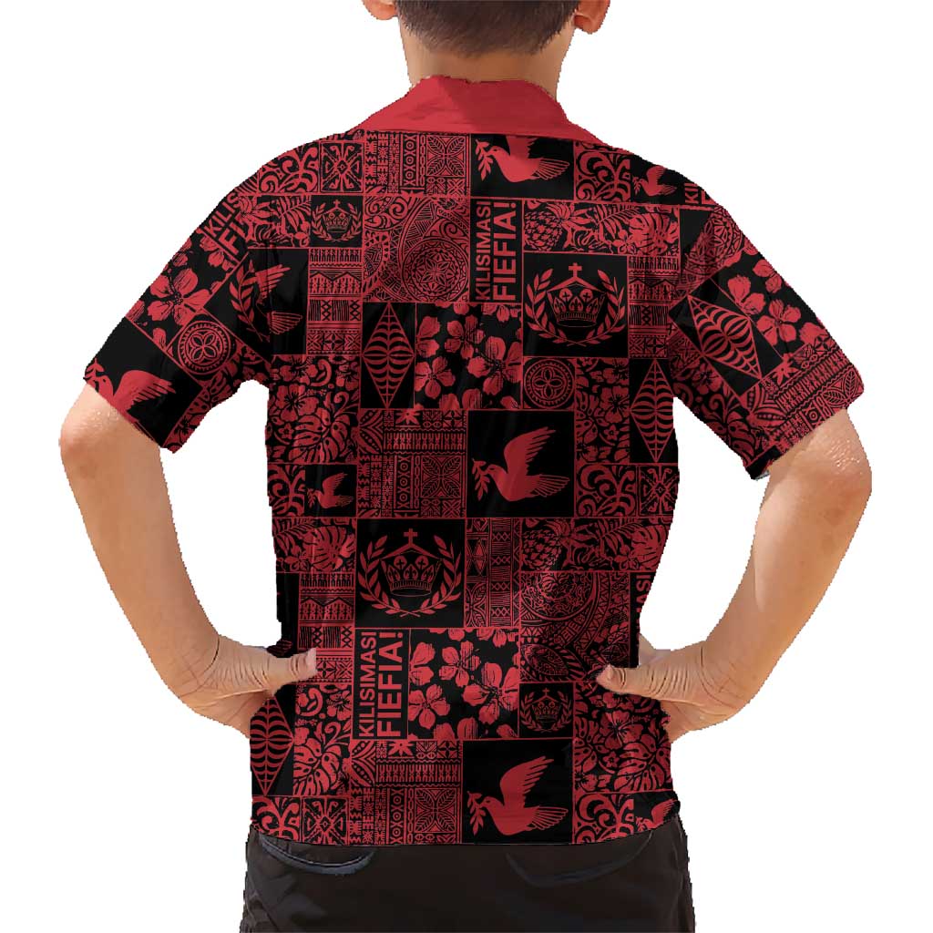Black Tonga Kilisimasi Fiefia Family Matching Off Shoulder Maxi Dress and Hawaiian Shirt Pacific Patchwork Xmas Vibes LT9 - Polynesian Pride