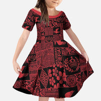 Black Tonga Kilisimasi Fiefia Family Matching Off Shoulder Short Dress and Hawaiian Shirt Pacific Patchwork Xmas Vibes LT9 Daughter's Dress Black - Polynesian Pride