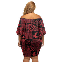 Black Tonga Kilisimasi Fiefia Family Matching Off Shoulder Short Dress and Hawaiian Shirt Pacific Patchwork Xmas Vibes LT9 - Polynesian Pride