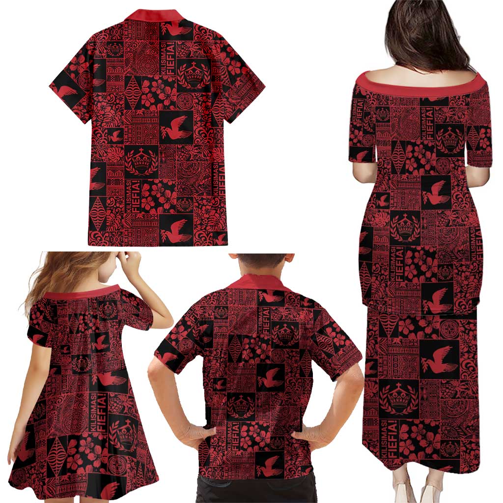 Black Tonga Kilisimasi Fiefia Family Matching Puletasi and Hawaiian Shirt Pacific Patchwork Xmas Vibes LT9 - Polynesian Pride