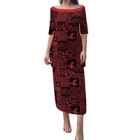 Black Tonga Kilisimasi Fiefia Family Matching Puletasi and Hawaiian Shirt Pacific Patchwork Xmas Vibes LT9 Mom's Dress Black - Polynesian Pride