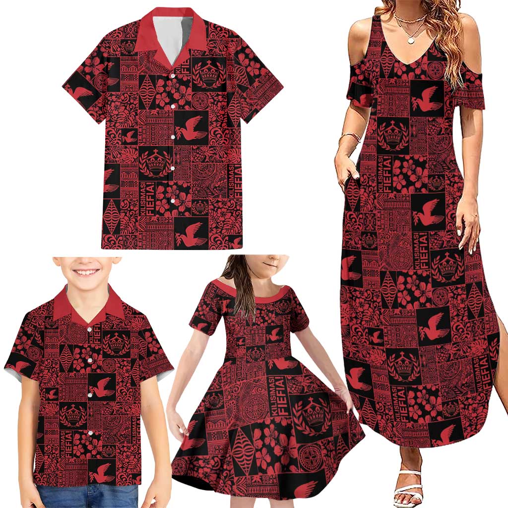 Black Tonga Kilisimasi Fiefia Family Matching Summer Maxi Dress and Hawaiian Shirt Pacific Patchwork Xmas Vibes LT9 - Polynesian Pride