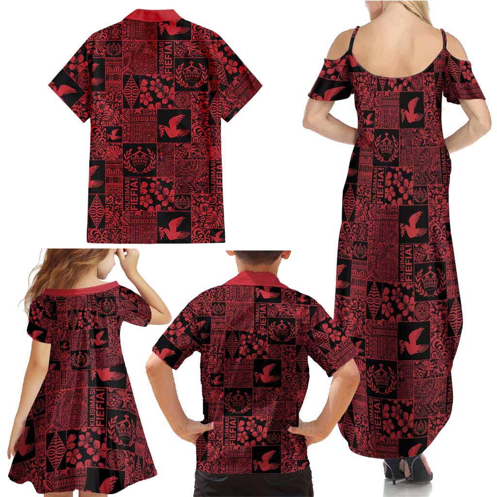 Black Tonga Kilisimasi Fiefia Family Matching Summer Maxi Dress and Hawaiian Shirt Pacific Patchwork Xmas Vibes LT9 - Polynesian Pride