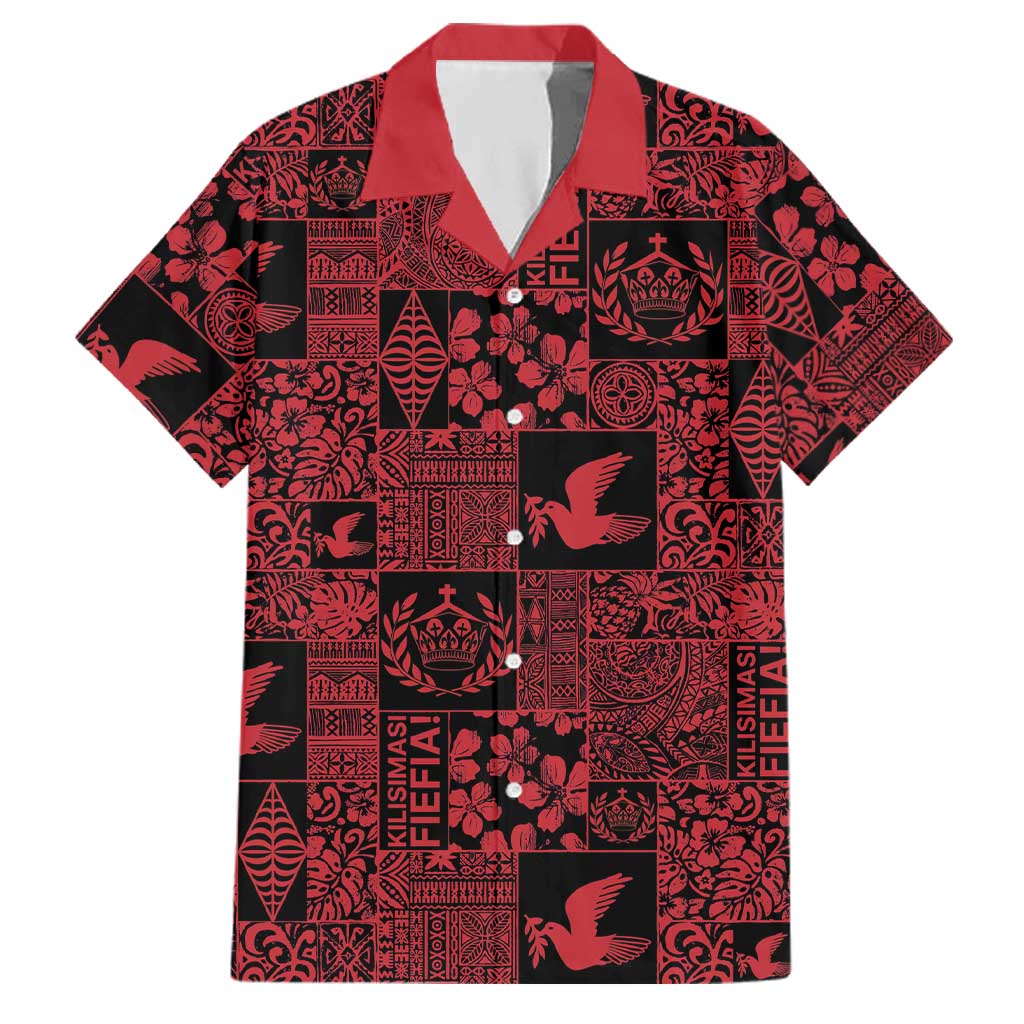 Black Tonga Kilisimasi Fiefia Family Matching Summer Maxi Dress and Hawaiian Shirt Pacific Patchwork Xmas Vibes LT9 Dad's Shirt - Short Sleeve Black - Polynesian Pride