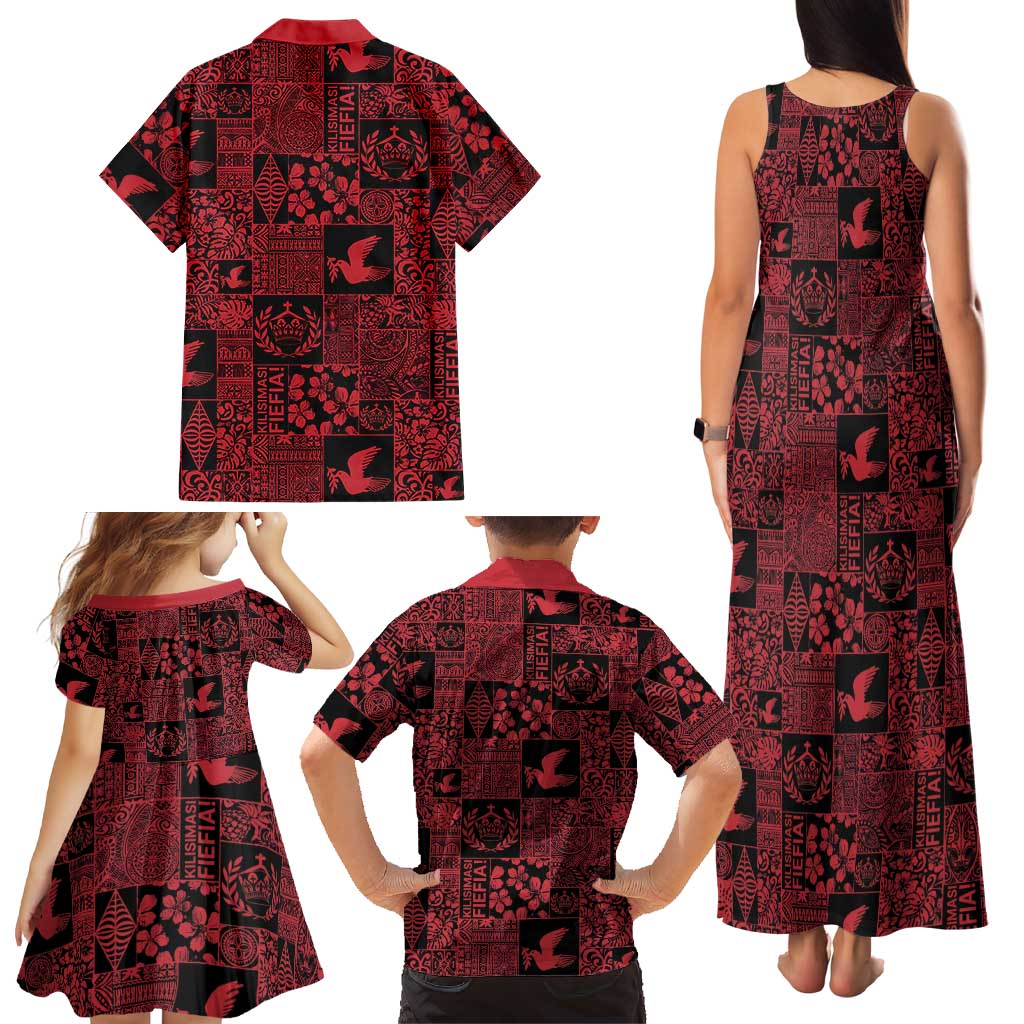 Black Tonga Kilisimasi Fiefia Family Matching Tank Maxi Dress and Hawaiian Shirt Pacific Patchwork Xmas Vibes LT9 - Polynesian Pride