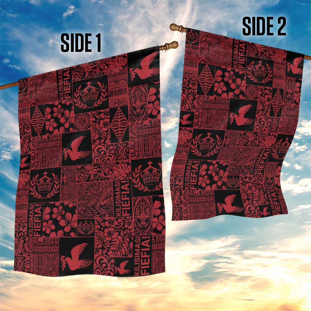 Black Tonga Kilisimasi Fiefia Garden Flag Pacific Patchwork Xmas Vibes - Polynesian Pride