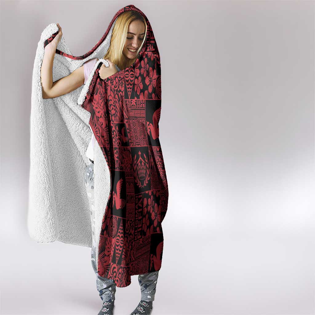 Black Tonga Kilisimasi Fiefia Hooded Blanket Pacific Patchwork Xmas Vibes - Polynesian Pride
