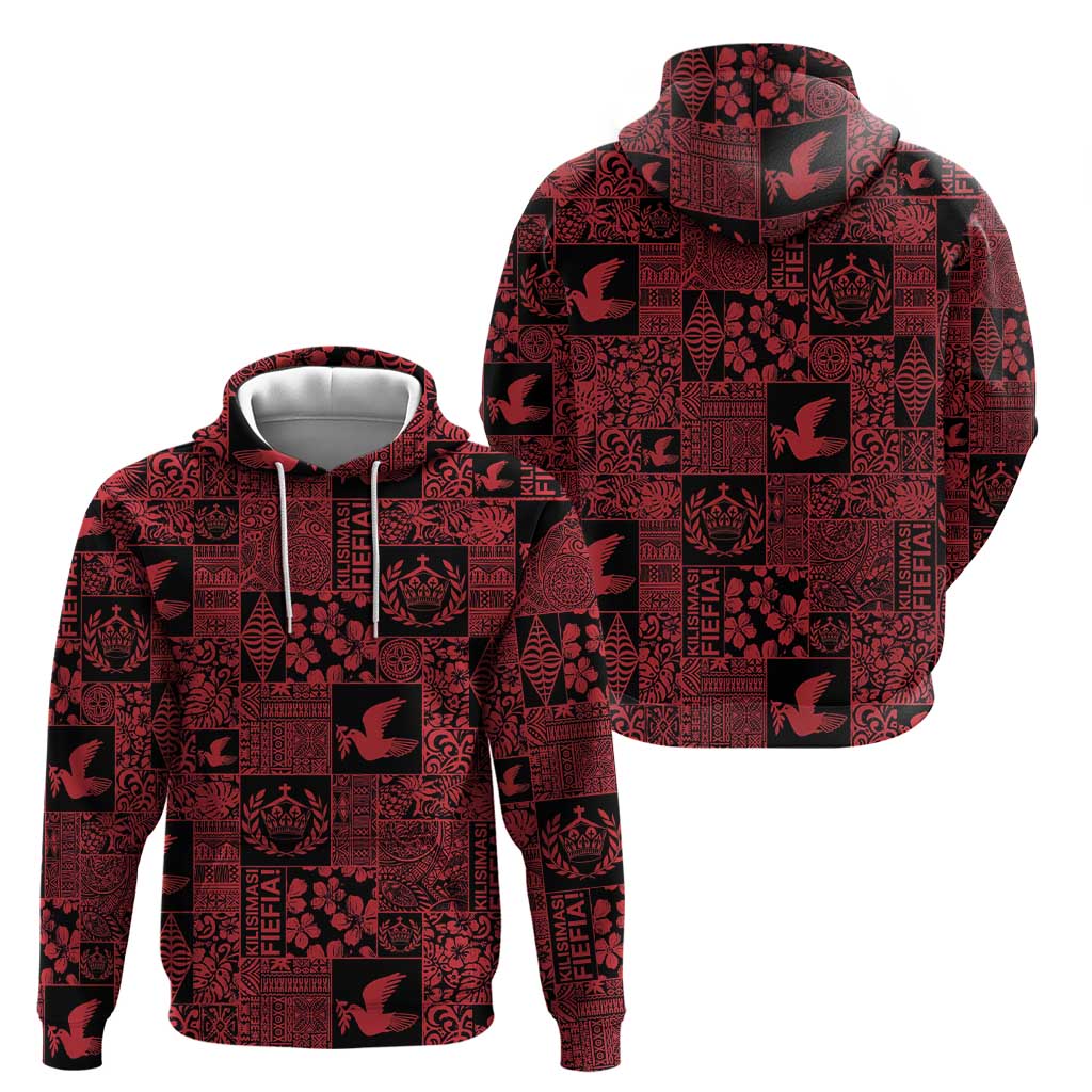 Black Tonga Kilisimasi Fiefia Hoodie Pacific Patchwork Xmas Vibes - Polynesian Pride