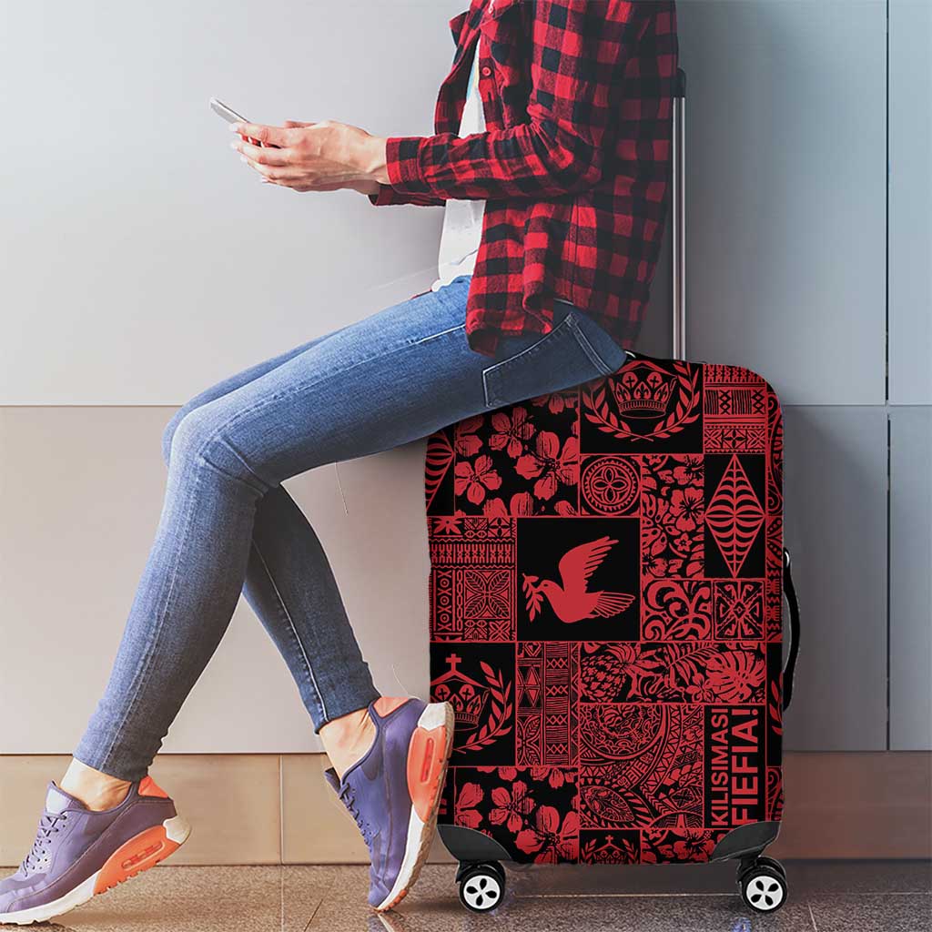 Black Tonga Kilisimasi Fiefia Luggage Cover Pacific Patchwork Xmas Vibes - Polynesian Pride