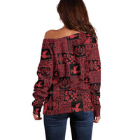 Black Tonga Kilisimasi Fiefia Off Shoulder Sweater Pacific Patchwork Xmas Vibes LT9 - Polynesian Pride