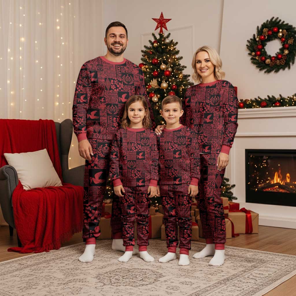 Black Tonga Kilisimasi Fiefia Christmas Pajama Set Pacific Patchwork Xmas Vibes - Polynesian Pride