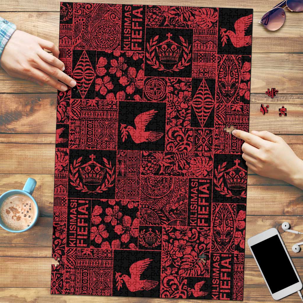 Black Tonga Kilisimasi Fiefia Puzzle Pacific Patchwork Xmas Vibes - Polynesian Pride