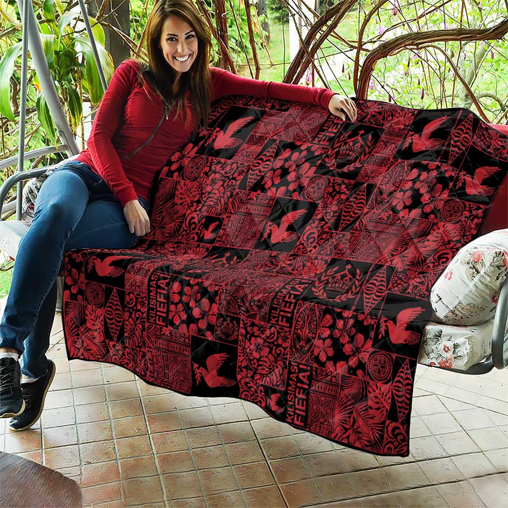 Black Tonga Kilisimasi Fiefia Quilt Pacific Patchwork Xmas Vibes - Polynesian Pride