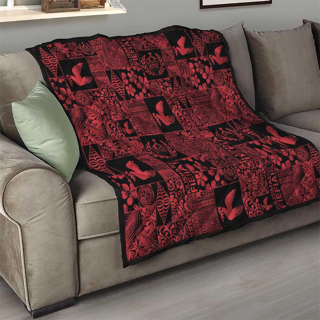 Black Tonga Kilisimasi Fiefia Quilt Pacific Patchwork Xmas Vibes - Polynesian Pride
