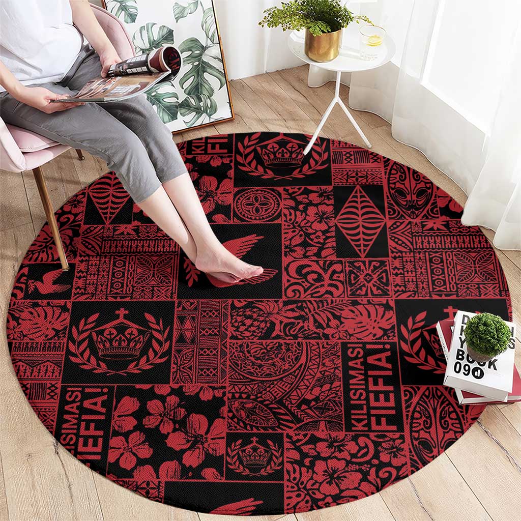 Black Tonga Kilisimasi Fiefia Round Carpet Pacific Patchwork Xmas Vibes LT9 - Polynesian Pride