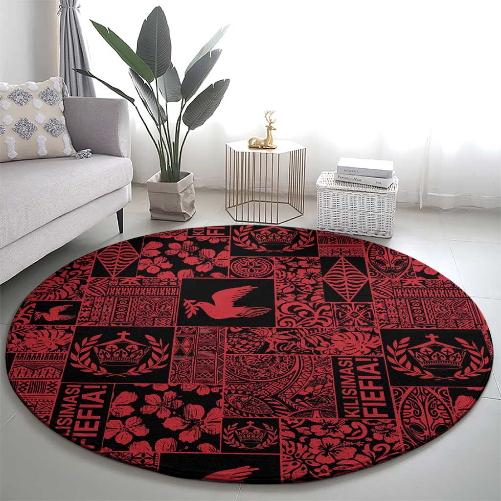Black Tonga Kilisimasi Fiefia Round Carpet Pacific Patchwork Xmas Vibes LT9 - Polynesian Pride