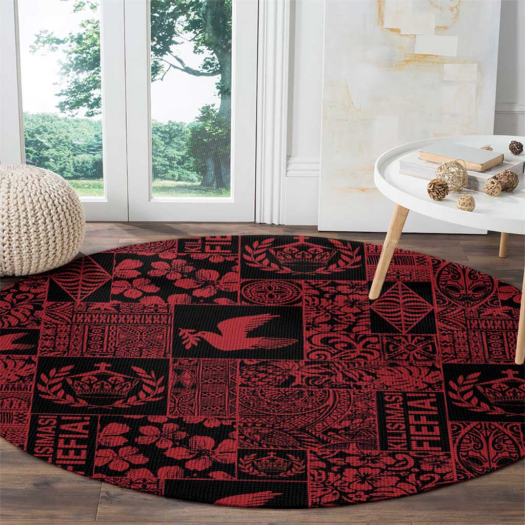Black Tonga Kilisimasi Fiefia Round Carpet Pacific Patchwork Xmas Vibes LT9 - Polynesian Pride
