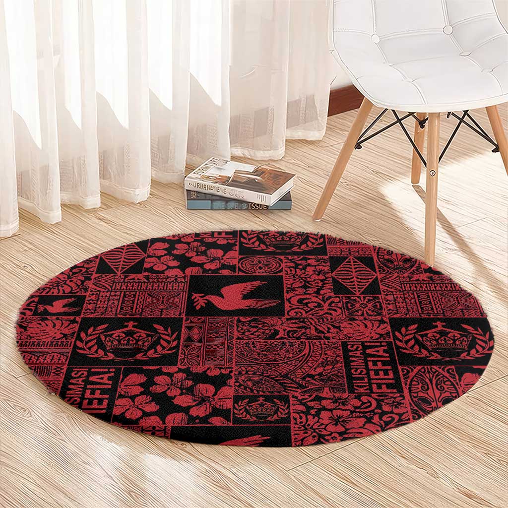 Black Tonga Kilisimasi Fiefia Round Carpet Pacific Patchwork Xmas Vibes LT9 - Polynesian Pride