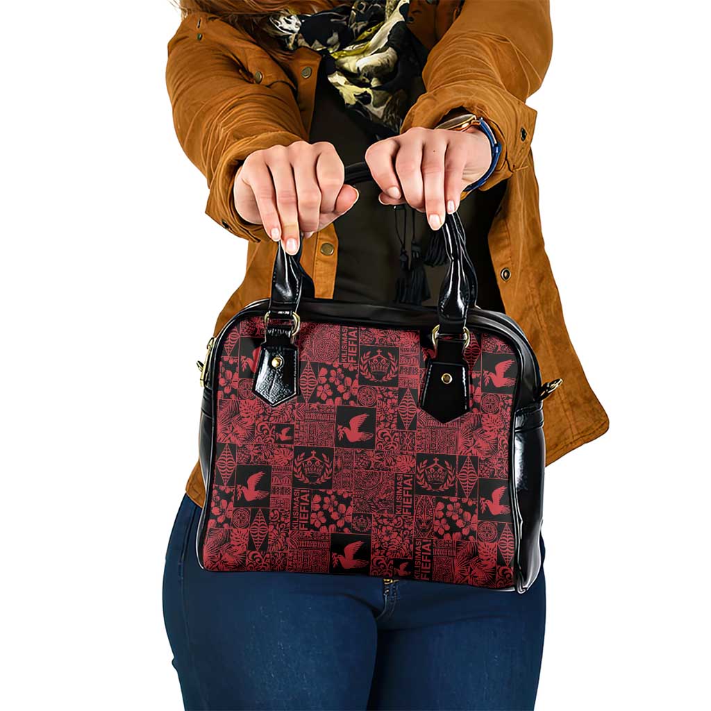 Black Tonga Kilisimasi Fiefia Shoulder Handbag Pacific Patchwork Xmas Vibes - Polynesian Pride