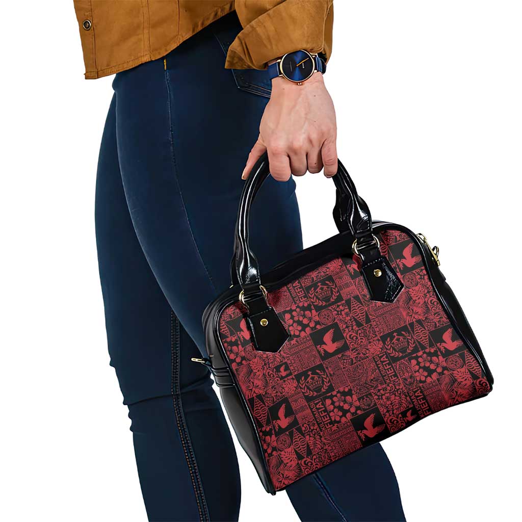 Black Tonga Kilisimasi Fiefia Shoulder Handbag Pacific Patchwork Xmas Vibes - Polynesian Pride