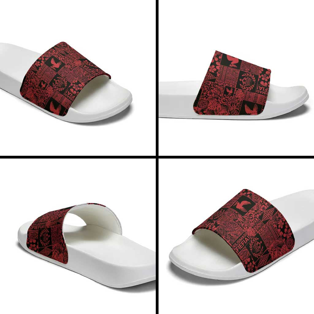 Black Tonga Kilisimasi Fiefia Slide Sandals Pacific Patchwork Xmas Vibes - Polynesian Pride