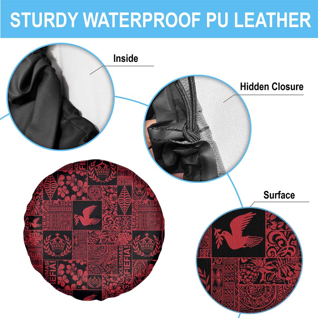 Black Tonga Kilisimasi Fiefia Spare Tire Cover Pacific Patchwork Xmas Vibes - Polynesian Pride