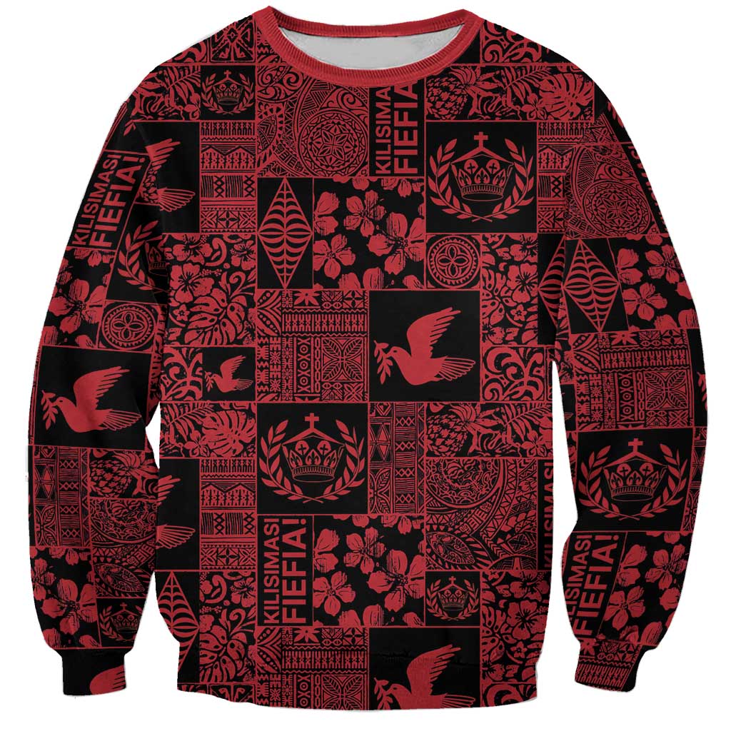 Black Tonga Kilisimasi Fiefia Sweatshirt Pacific Patchwork Xmas Vibes LT9 Unisex Black - Polynesian Pride