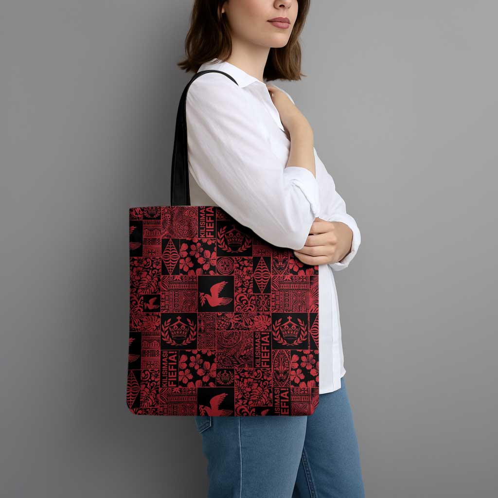 Black Tonga Kilisimasi Fiefia Tote Bag Pacific Patchwork Xmas Vibes LT9 - Polynesian Pride