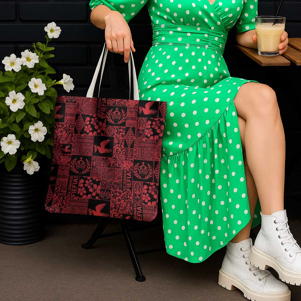 Black Tonga Kilisimasi Fiefia Tote Bag Pacific Patchwork Xmas Vibes LT9 - Polynesian Pride