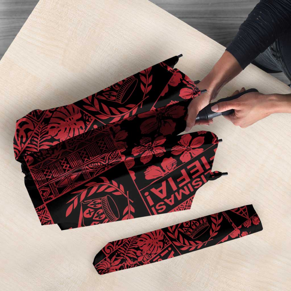 Black Tonga Kilisimasi Fiefia Umbrella Pacific Patchwork Xmas Vibes - Polynesian Pride