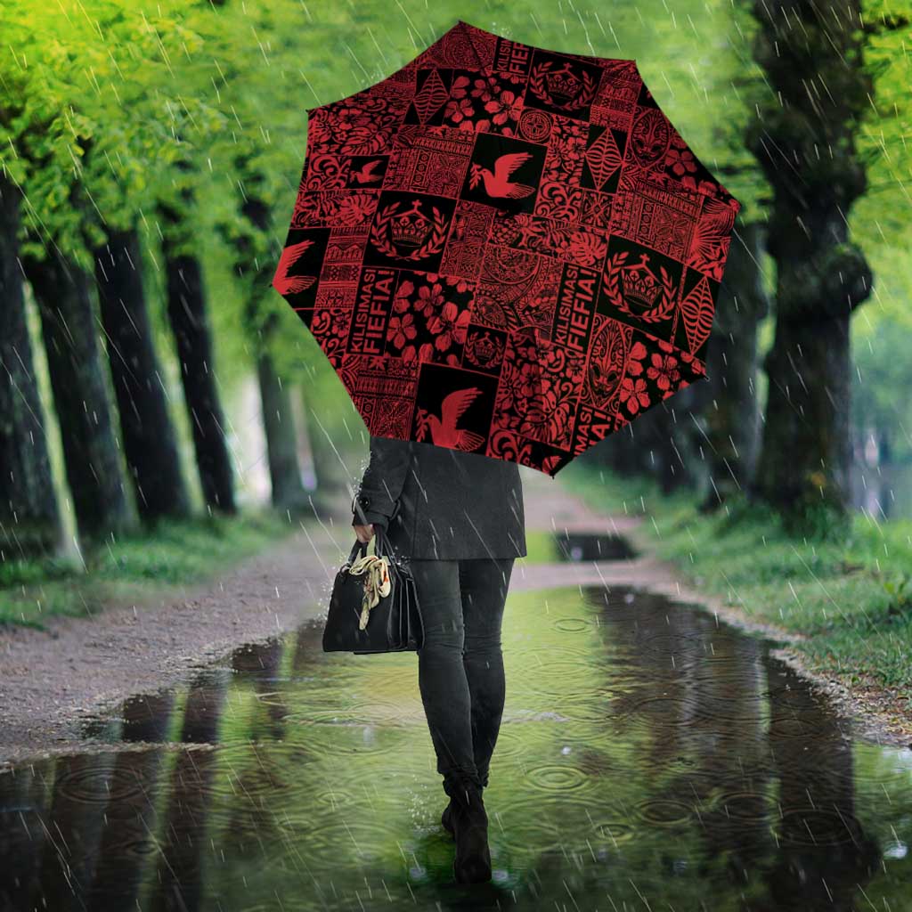 Black Tonga Kilisimasi Fiefia Umbrella Pacific Patchwork Xmas Vibes - Polynesian Pride