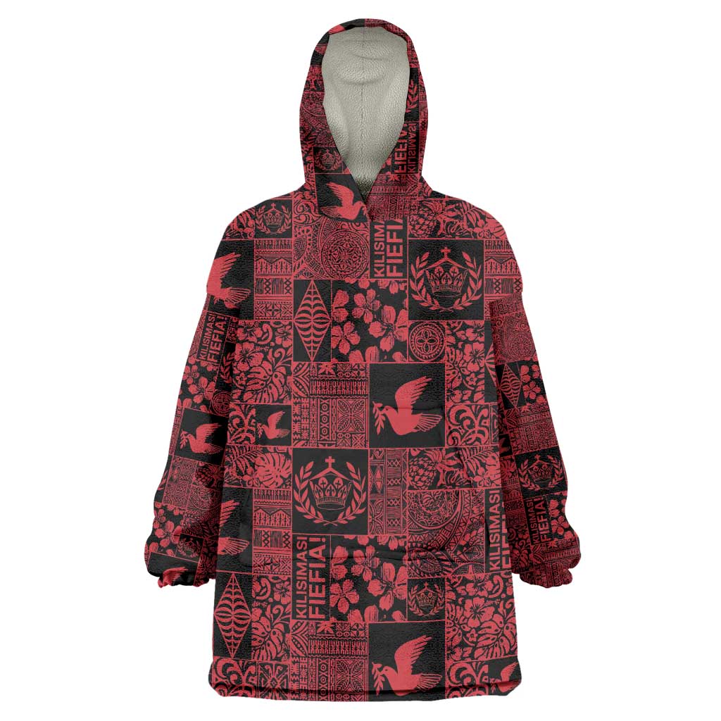 Black Tonga Kilisimasi Fiefia Wearable Blanket Hoodie Pacific Patchwork Xmas Vibes LT9 One Size Black - Polynesian Pride