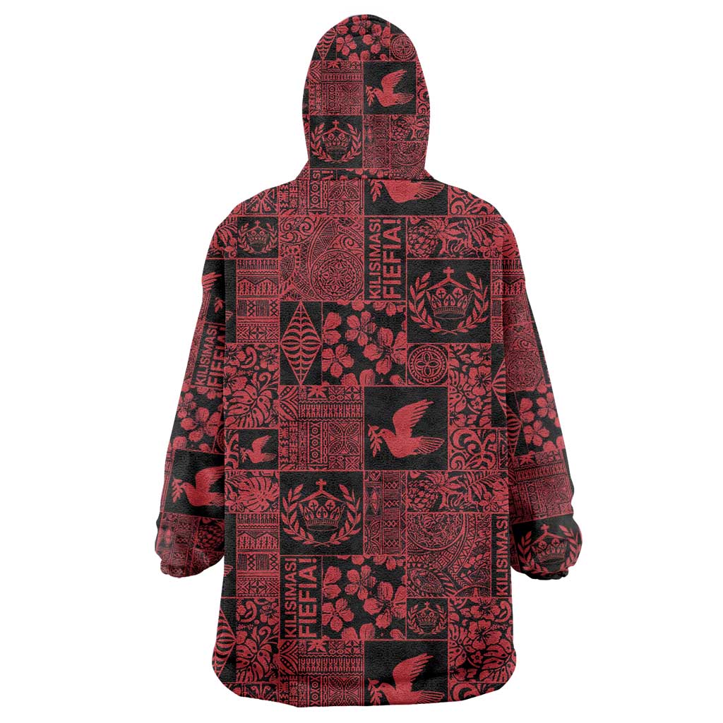 Black Tonga Kilisimasi Fiefia Wearable Blanket Hoodie Pacific Patchwork Xmas Vibes LT9 - Polynesian Pride